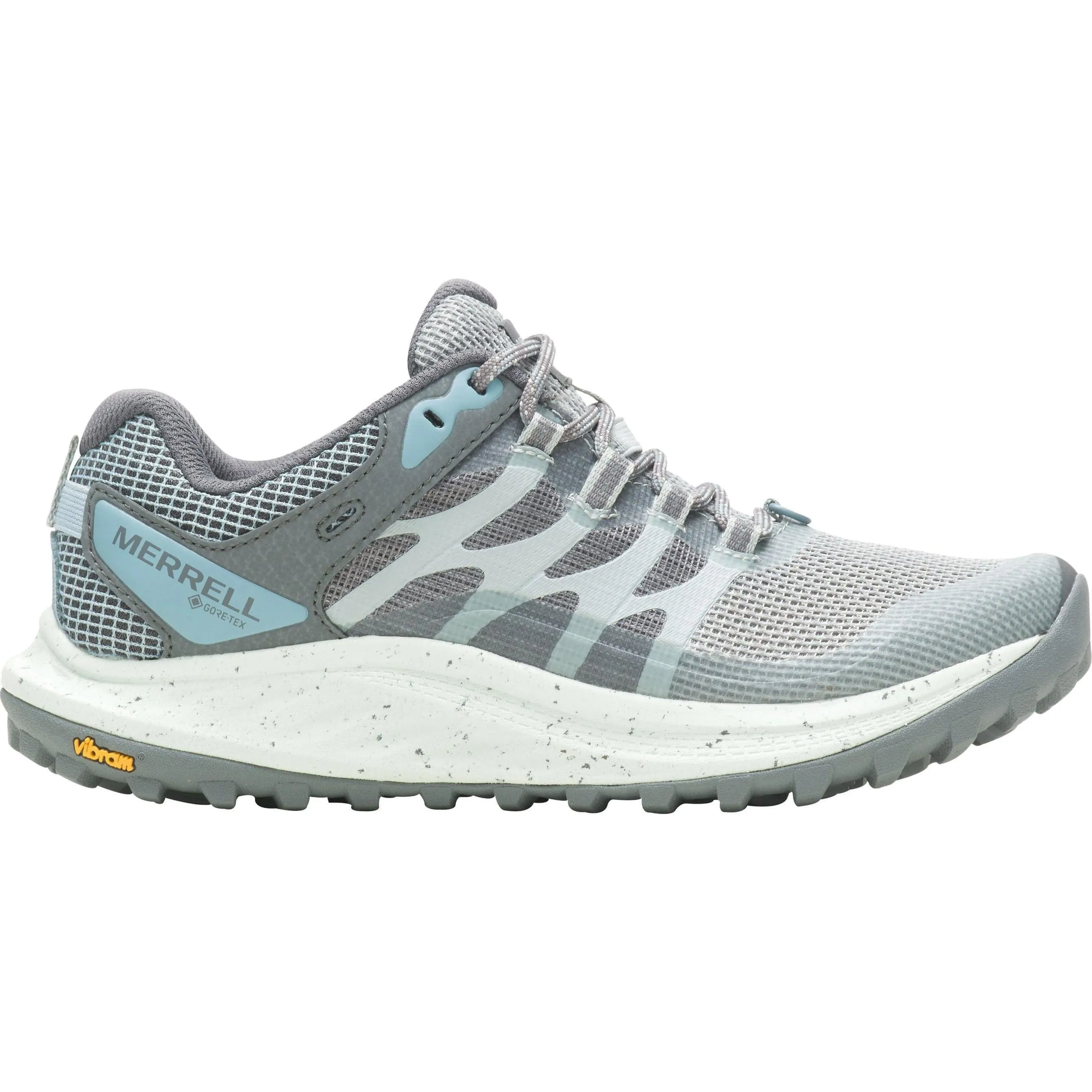 Outsole compound enhances energy feedback with use Outsole base stabilizes high-speed performance Merrell Antora 3 GORE-TEX Womens Trail Running Shoes - Blue