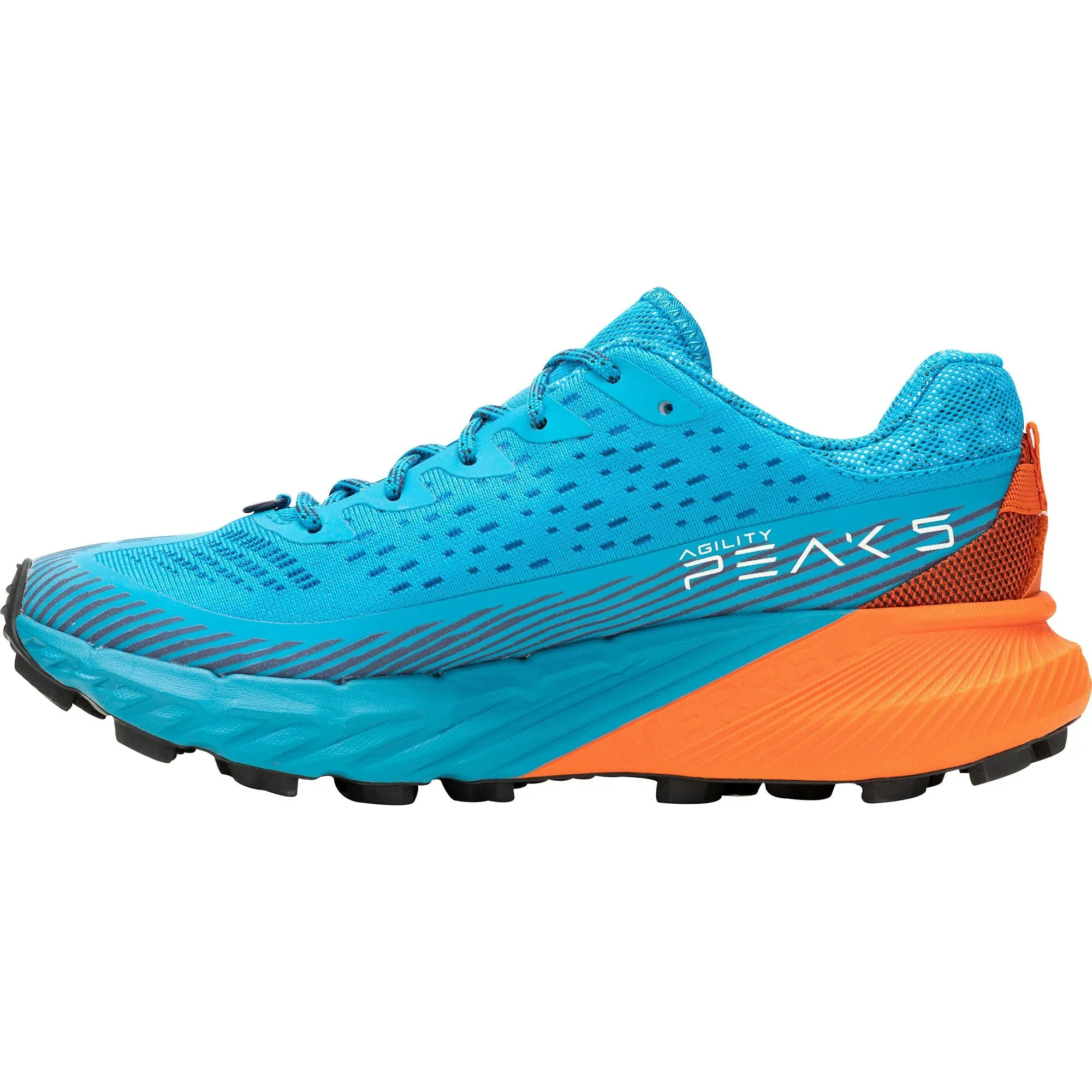 hypoallergenic Internal shank supports efficient foot propulsion Merrell Agility Peak 5 Womens Trail Running Shoes - Blue