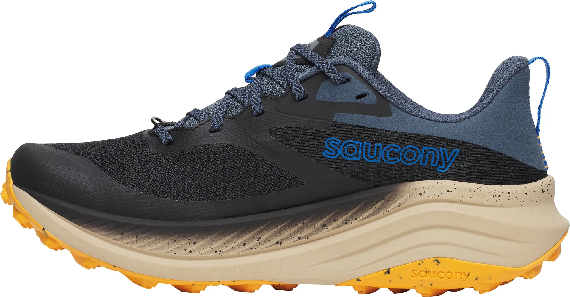 Cushioned step reduces vibration from repetitive contact Textile lining ensures a smooth feel on contact Saucony Xodus Ultra 3 Mens Trail Running Shoes - Black
