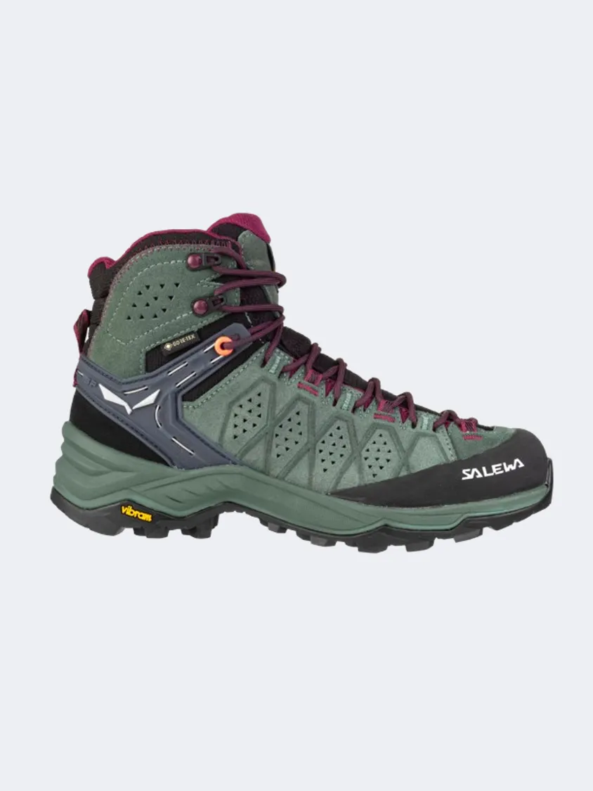 Supportive Construction Salewa Alp Trainer 2 Mid Goretex Women Hiking Boots Green Duck/Rhododen
