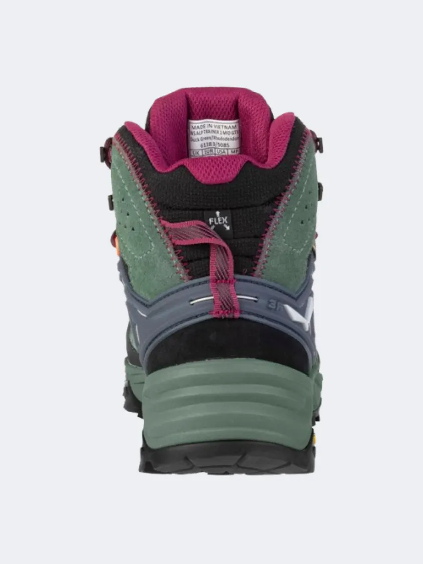 Salewa Alp Trainer 2 Mid Goretex Women Hiking Boots Green Duck/Rhododen Mud Terrain Secure Fit Hiking