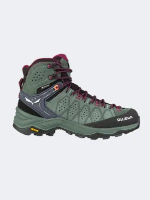 Outdoor Trek Fit Salewa Alp Trainer 2 Mid Goretex Women Hiking Boots Green Duck/Rhododen