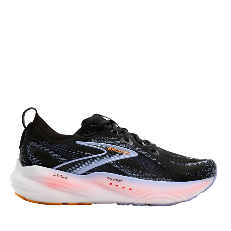 Brooks Women's Glycerin 22 Running Shoes in Black/Blue Heron/Orange AW25 mesh construction