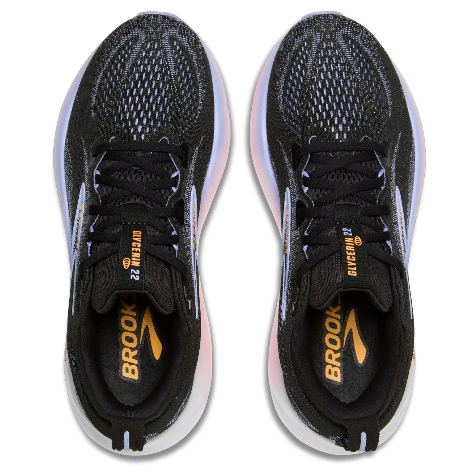 Gel Cushioning Brooks Women's Glycerin 22 Running Shoes in Black/Blue Heron/Orange AW25
