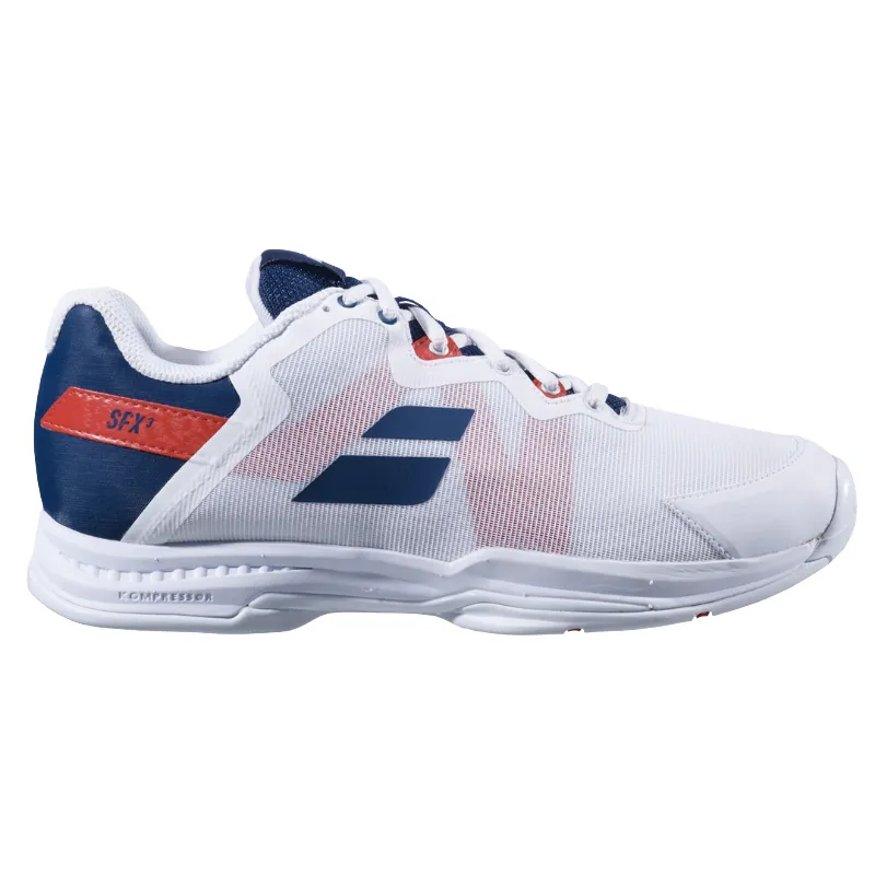 Babolat SFX3 All Court Men Tennis Shoes - White/Estate Blue Indoor Court synthetic leather