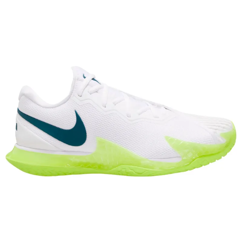 Adaptive Fit Slip On Style Nike Court Rafa Zoom Vapor Cage 4  Men Hard Court Tennis Shoes - White/Geode Teal-Volt