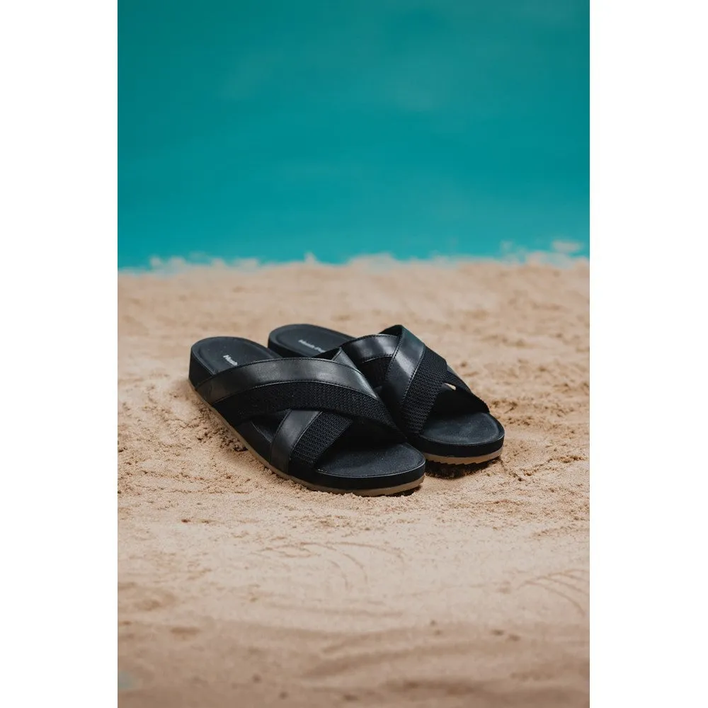 Italian Flair Slip-On Convenience Black Merritt Slide Sandals
