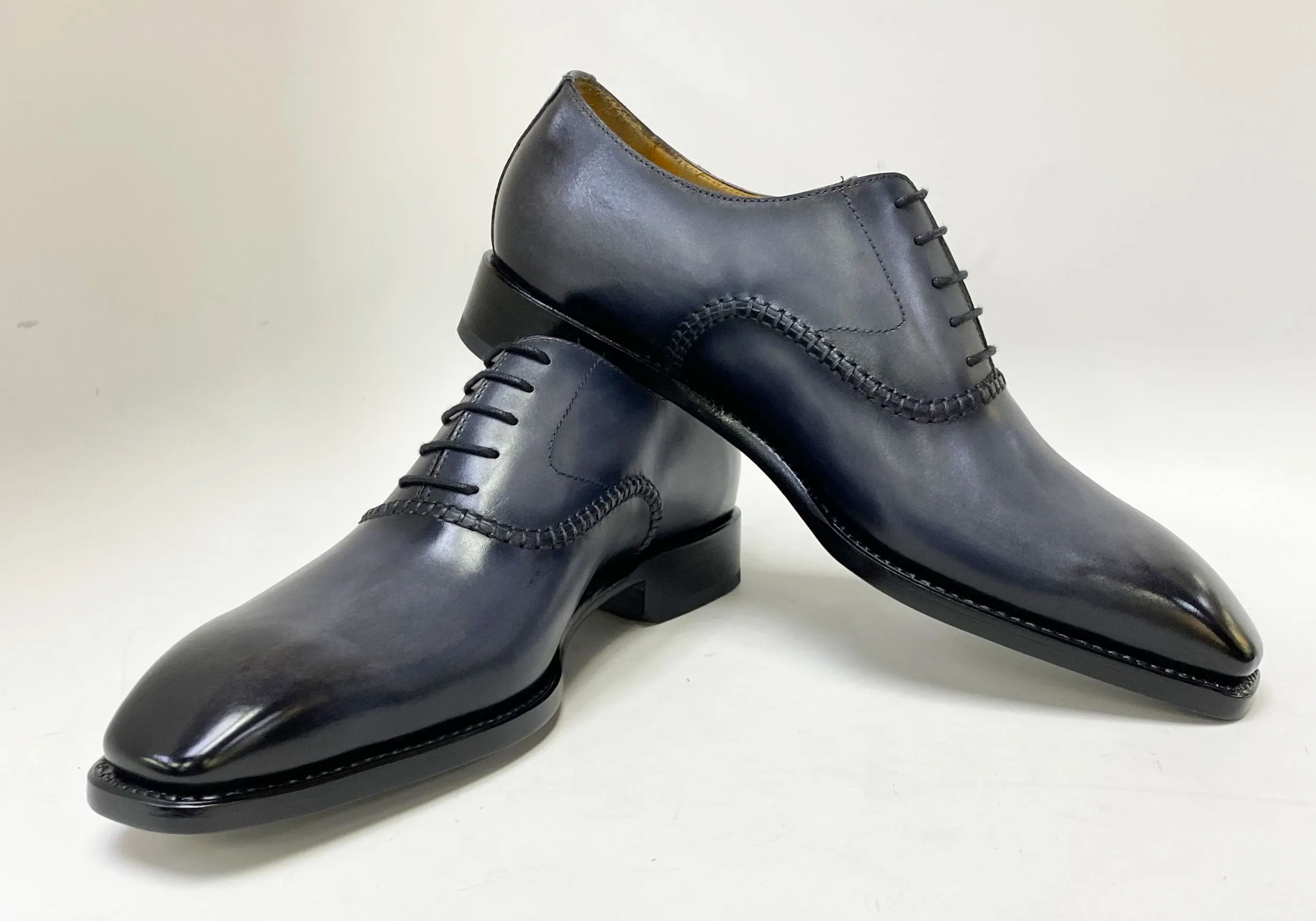 Adjustable Straps "Daniel" Burnished Calfskin Lace-Up Oxford Grey