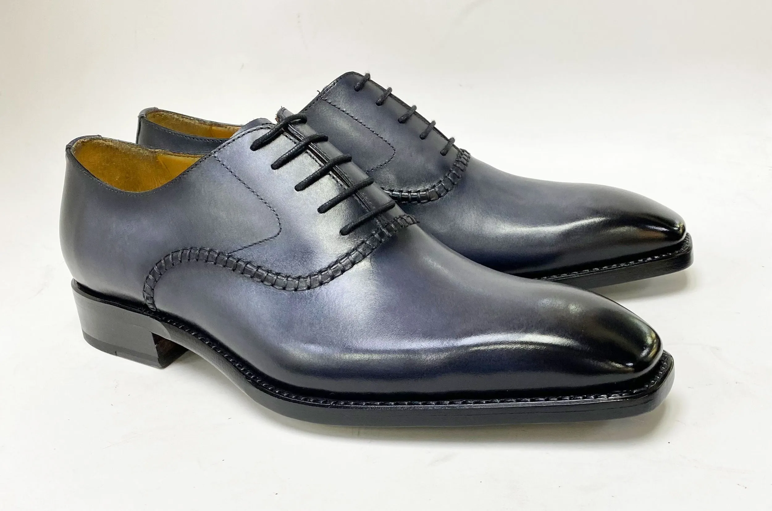 "Daniel" Burnished Calfskin Lace-Up Oxford Grey Bright tone