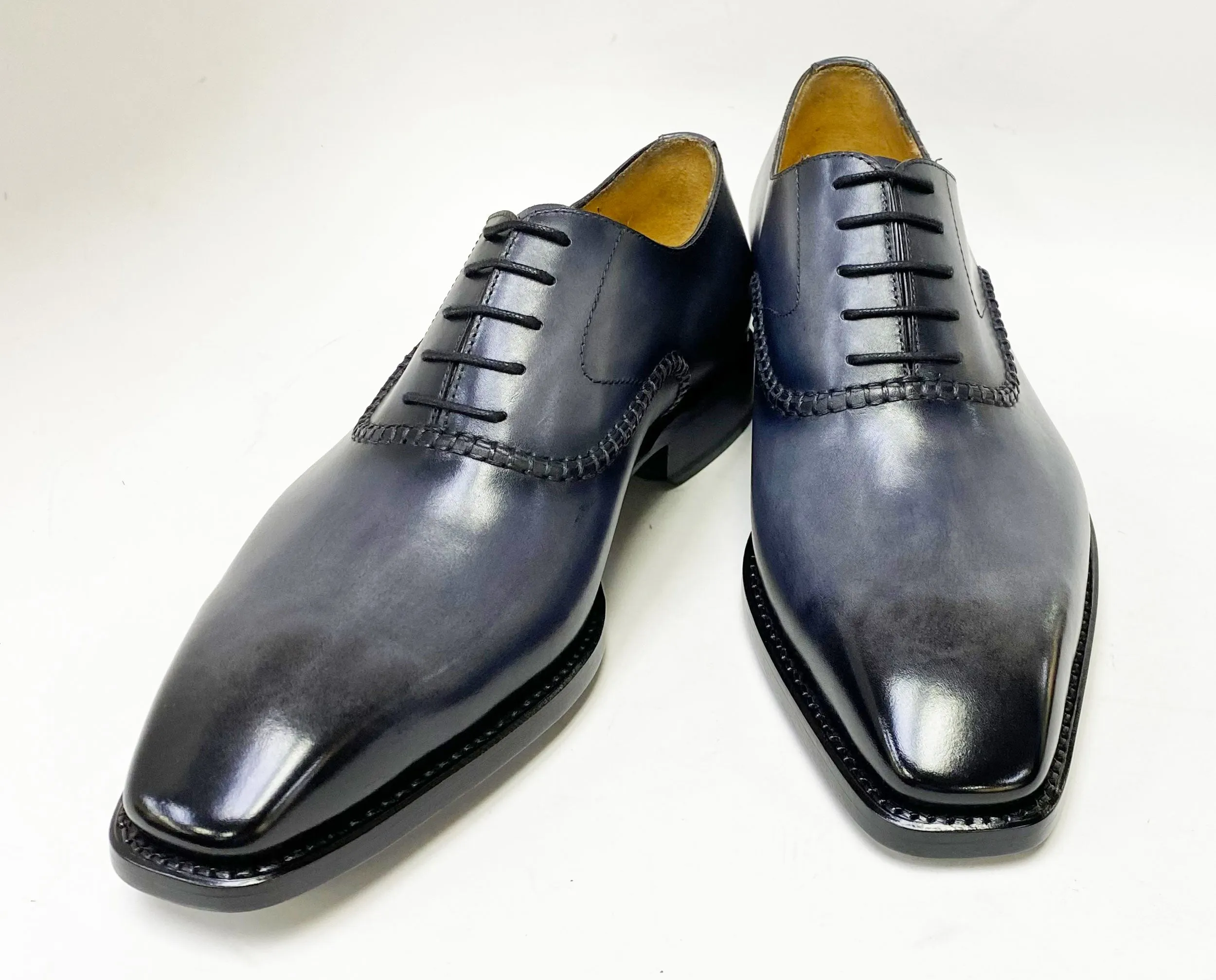 "Daniel" Burnished Calfskin Lace-Up Oxford Grey Shock Guard
