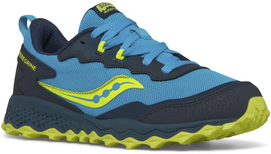 Wide fit Saucony Peregrine KDZ Junior Trail Running Shoes - Blue