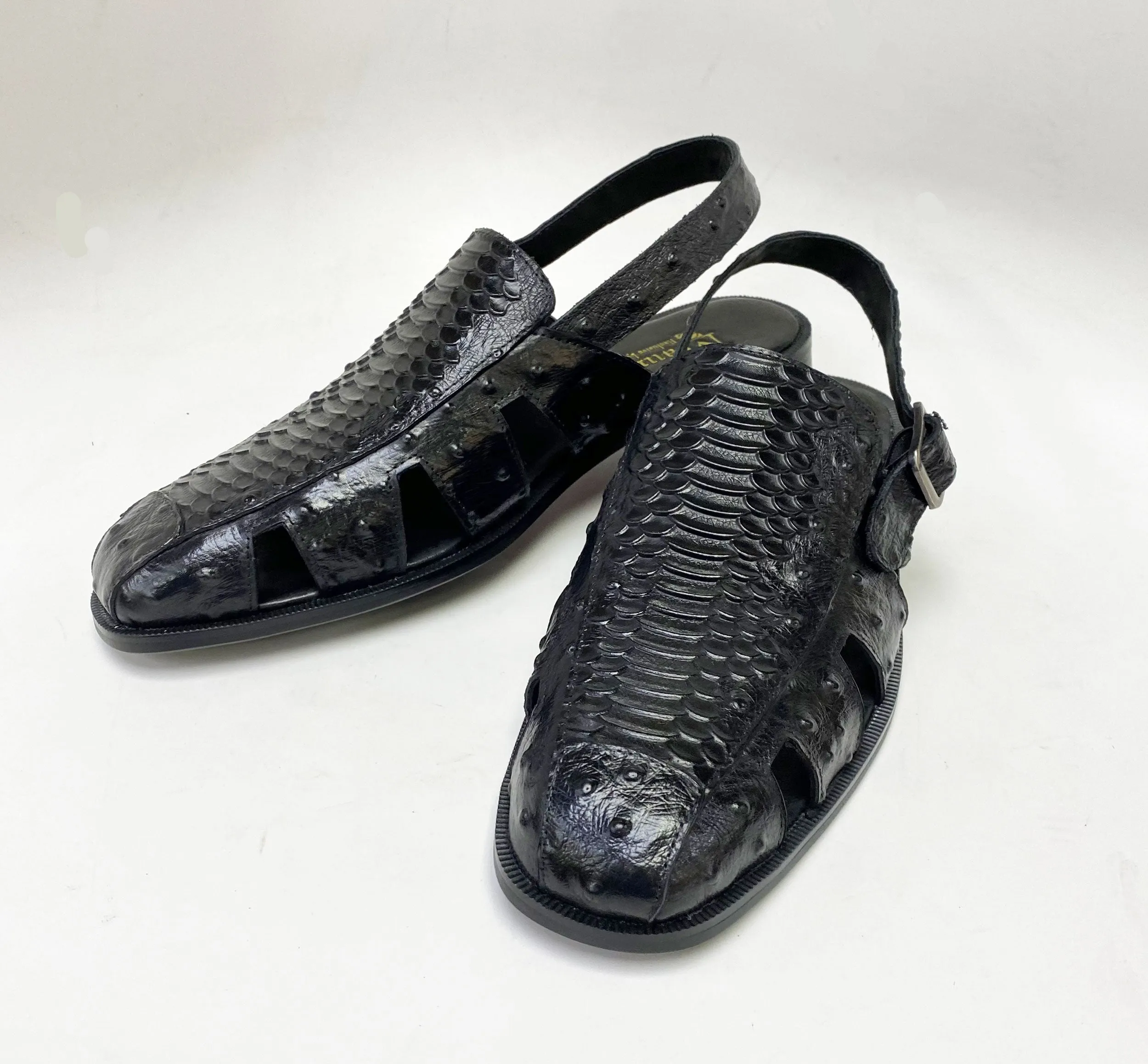 Chic Fit Comfort Walk Maurice Embossed Calfskin Slip-On Back-Strap Sandal Black