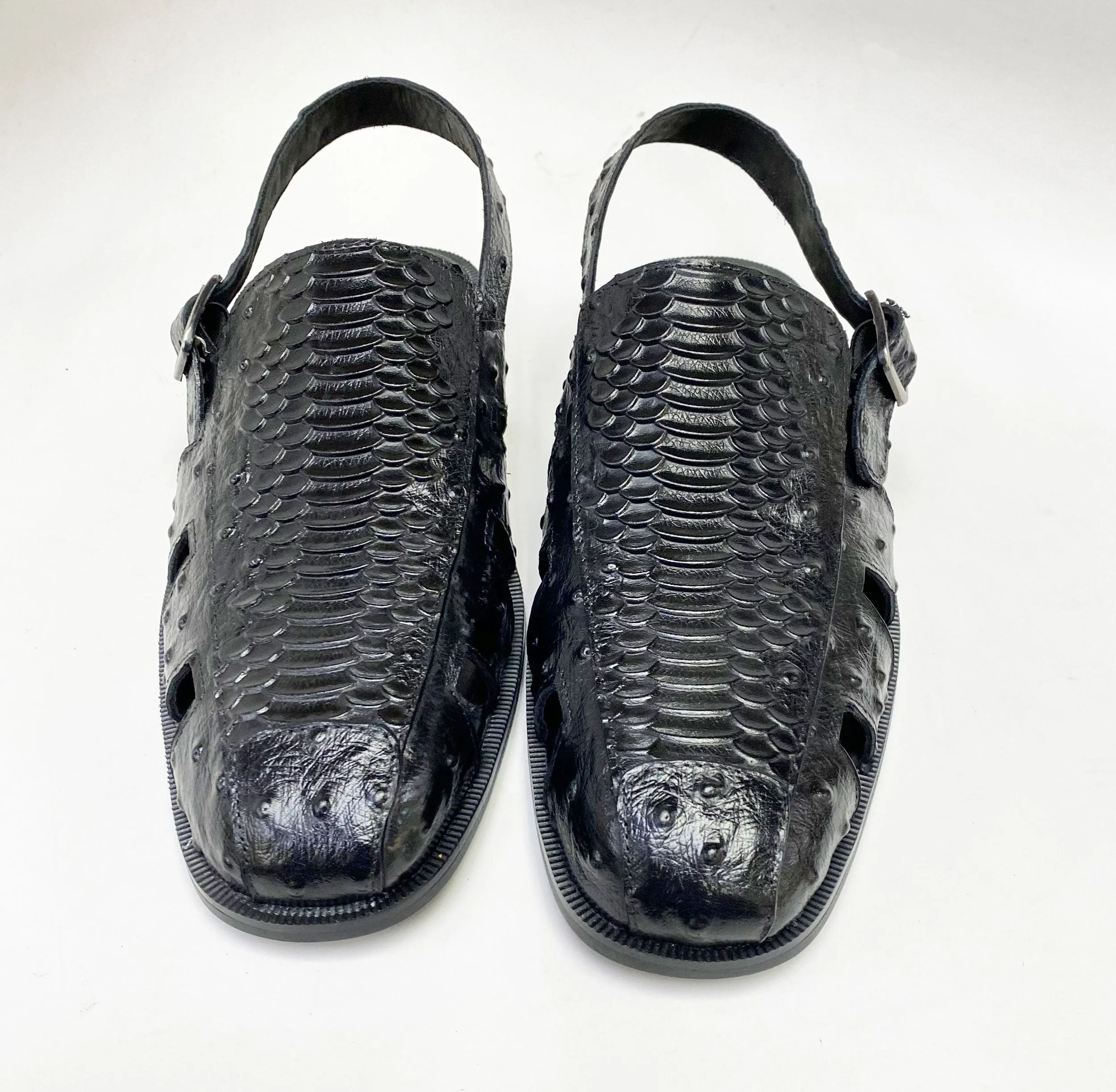 Maurice Embossed Calfskin Slip-On Back-Strap Sandal Black Air Boost Strong Stitching