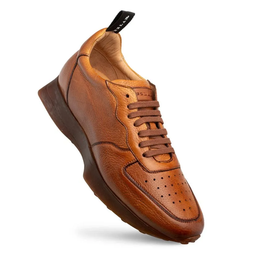Mezlan "Gerardo" Deerskin Sneaker-Cognac Comfort Tongue Sky Blue