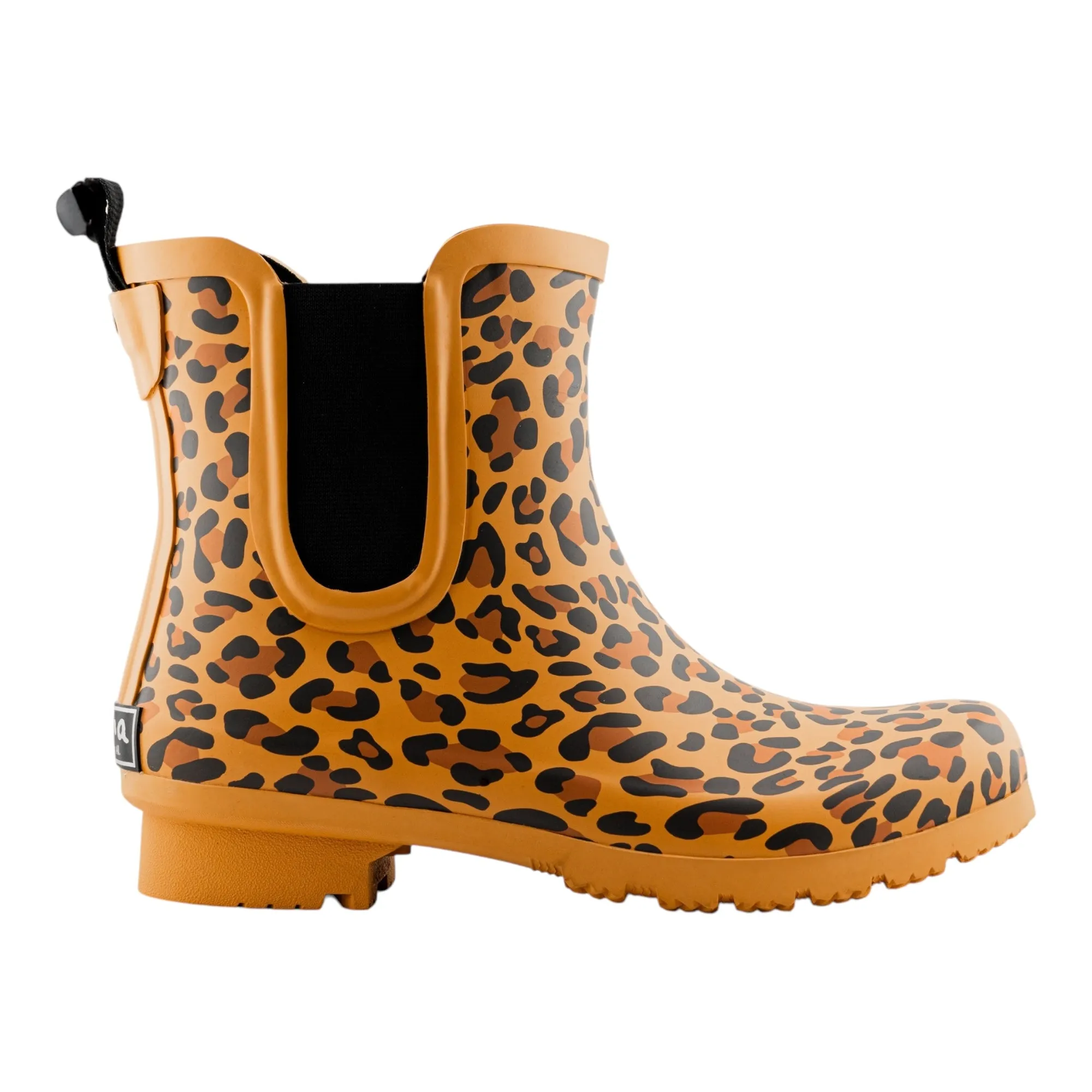 Chelsea Matte Brown Leopard Women's Rain Boots Genuine Leather