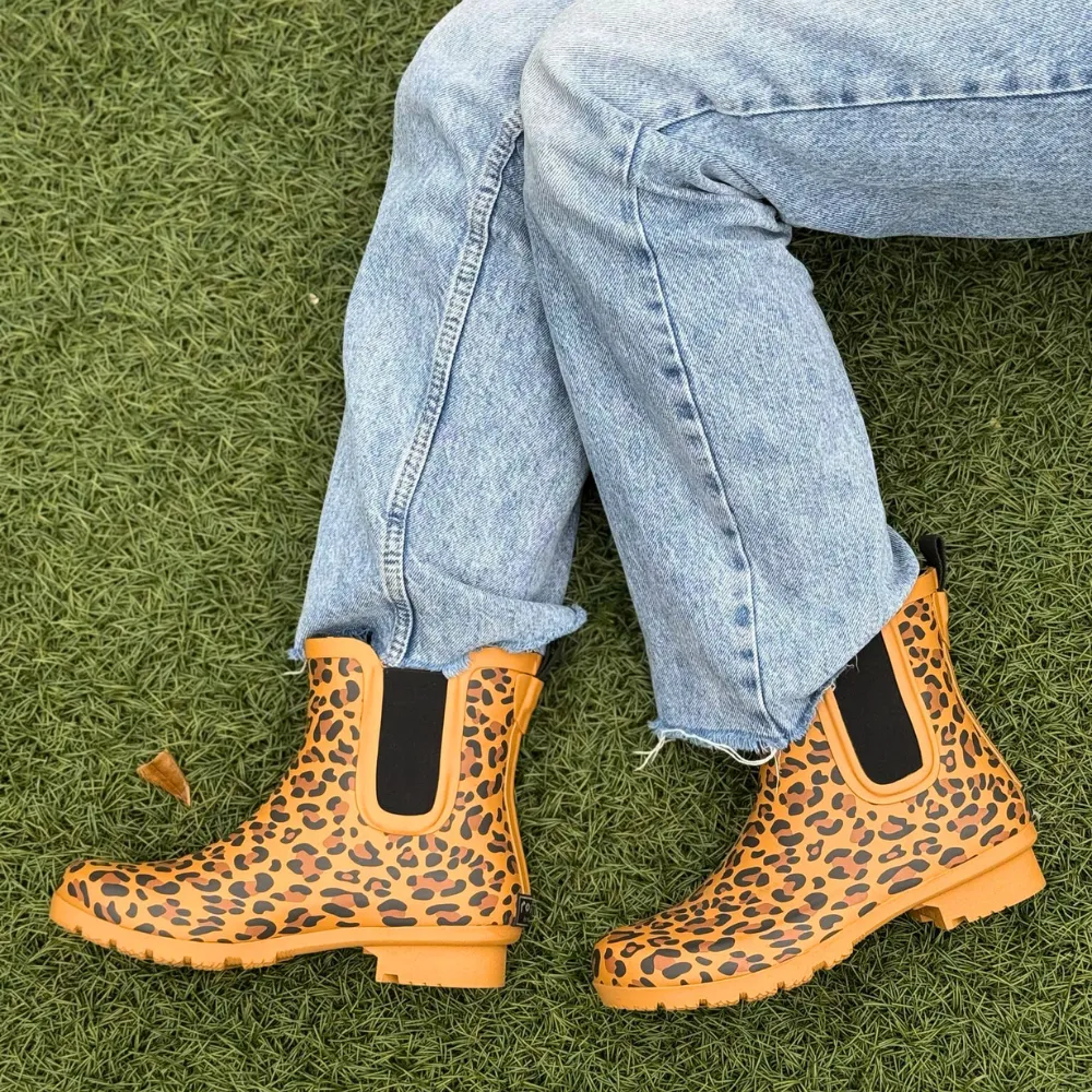 On The Go Chelsea Matte Brown Leopard Women's Rain Boots
