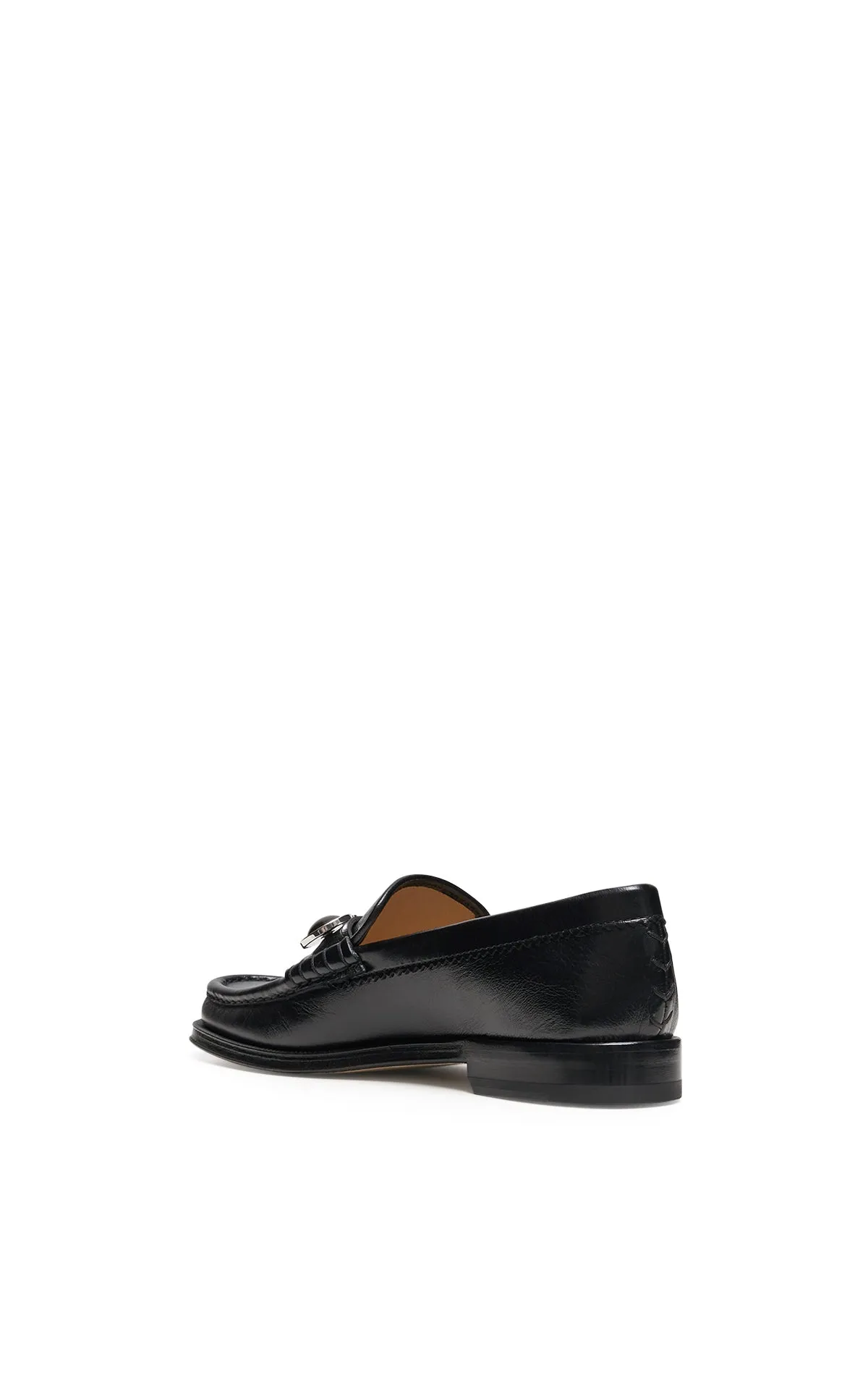River Side Step Neat Melchora Stone Loafer in Black Leather