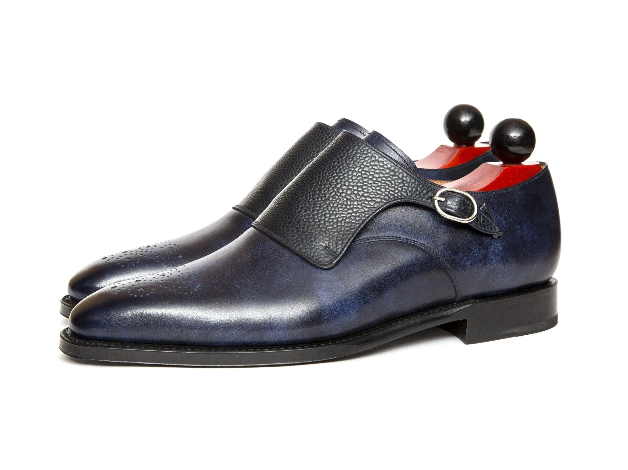 Corliss - MTO - Navy Museum Calf / Navy Scotch Grain - Heart Medallion - LPB Last - Single Leather Sole Flex Walk Base Edge