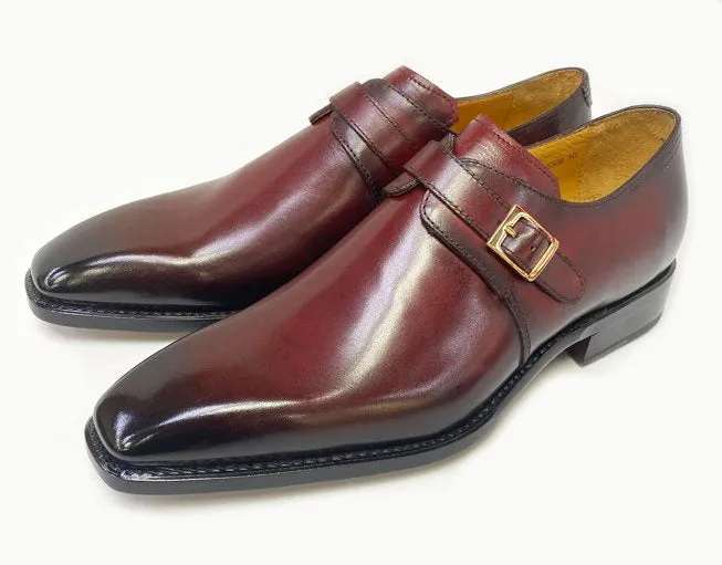 Ugo Vasare "Brooks" Monkstrap Shoe Burgundy Polished Look