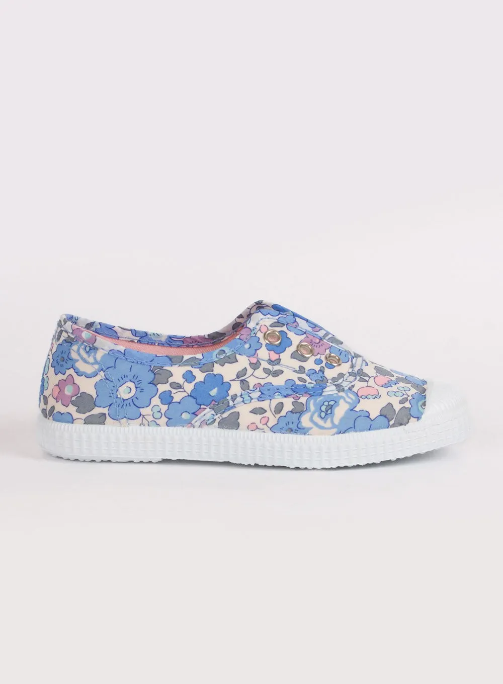 Cushioned Hampton Canvas Plum Print Plimsolls in Blue Betsy