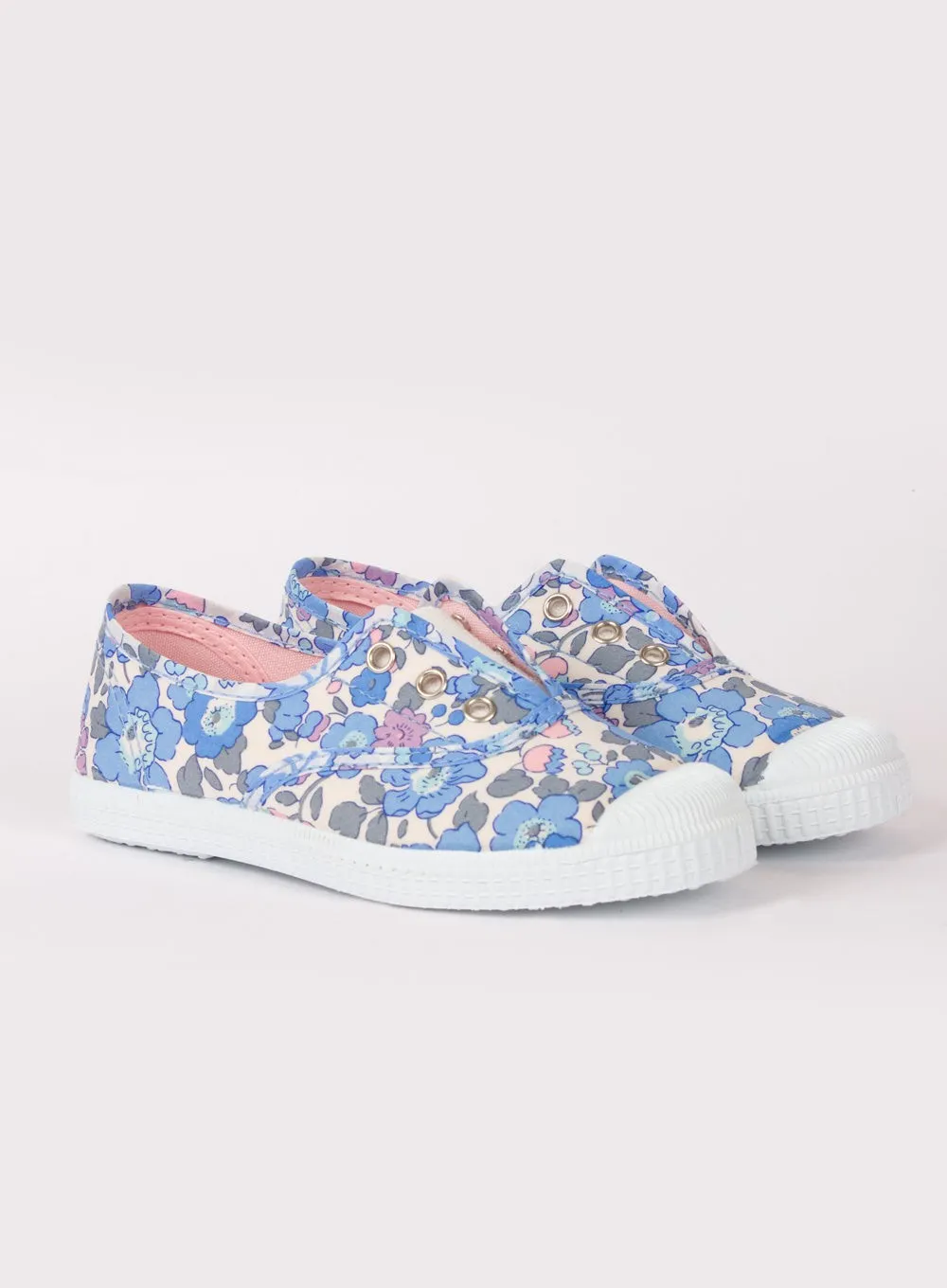 Hampton Canvas Plum Print Plimsolls in Blue Betsy Fog Step All Outfits