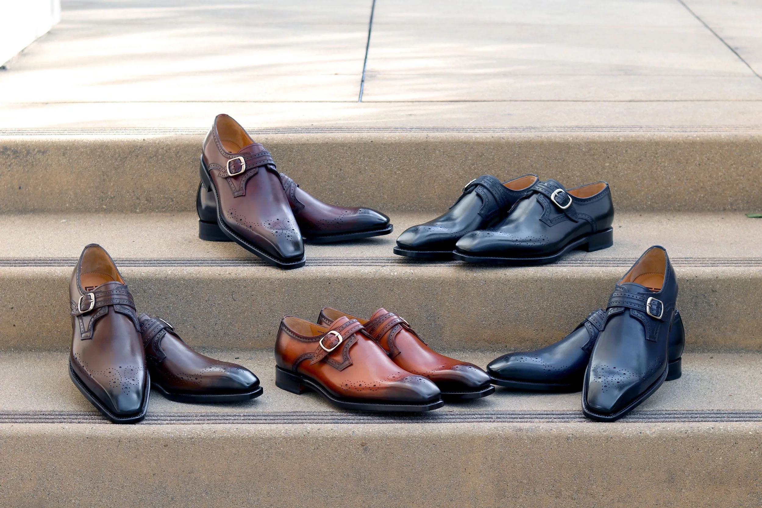 "Eric" Burnished Calfskin Monkstrap Shoe Burgundy Everyday Comfort