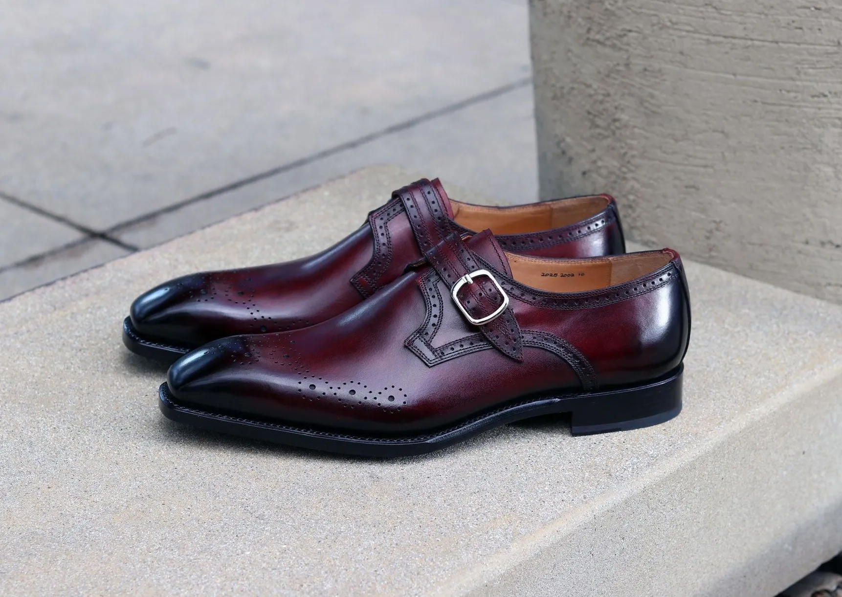 Team Fit "Eric" Burnished Calfskin Monkstrap Shoe Burgundy