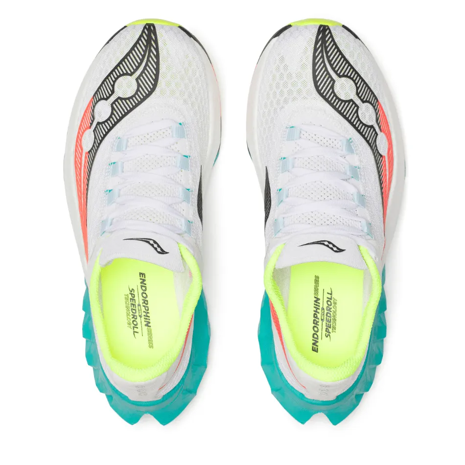 running in a funicular area shoes Saucony Women's Endorphin Pro 4 Running Shoes in White/Mutant AW25
