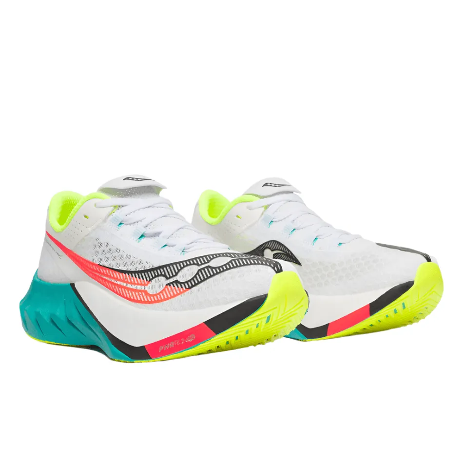 Saucony Women's Endorphin Pro 4 Running Shoes in White/Mutant AW25 for intermediate crew sock