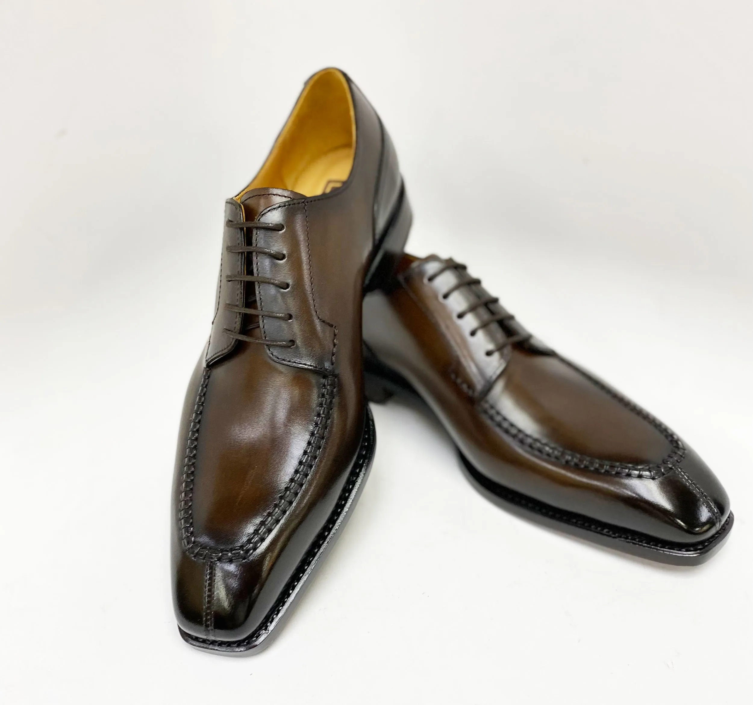 "Norman" Burnished Calfskin Lace-Up Split-Toe Oxford Brown Rain Guard