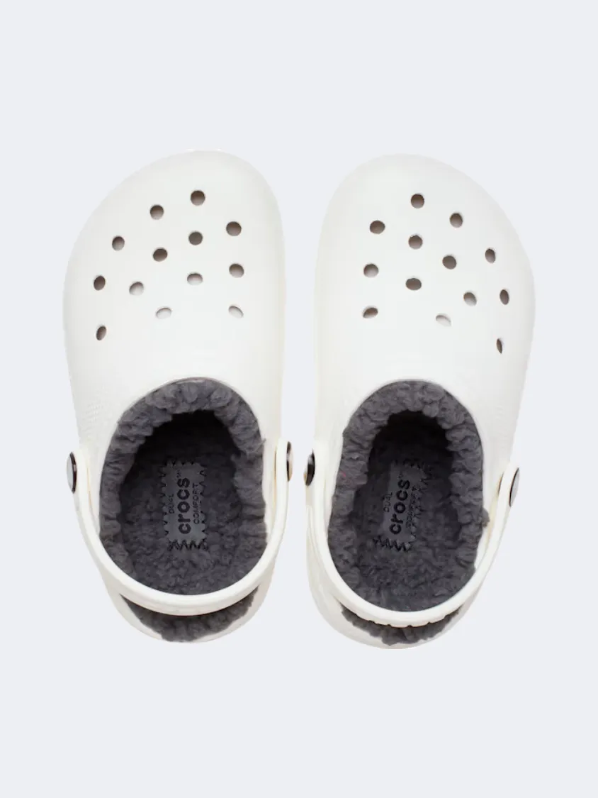 Crocs Classic Lined Clog Kids Lifestyle Slippers White/Grey Pool Ready Soft Material