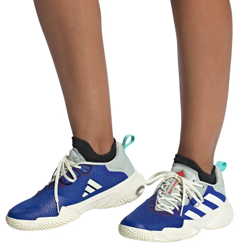 lace up closure All terrain Adidas Barricade Womens Tennis Shoes - Royale Blue / White