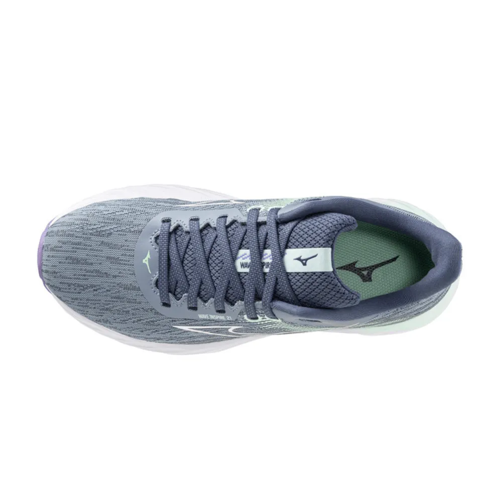 Mizuno Women's Wave Inspire 21 Running Shoes in Tradewinds/White/Neo Mint SS25 fitness community gel - filled - feature shoes
