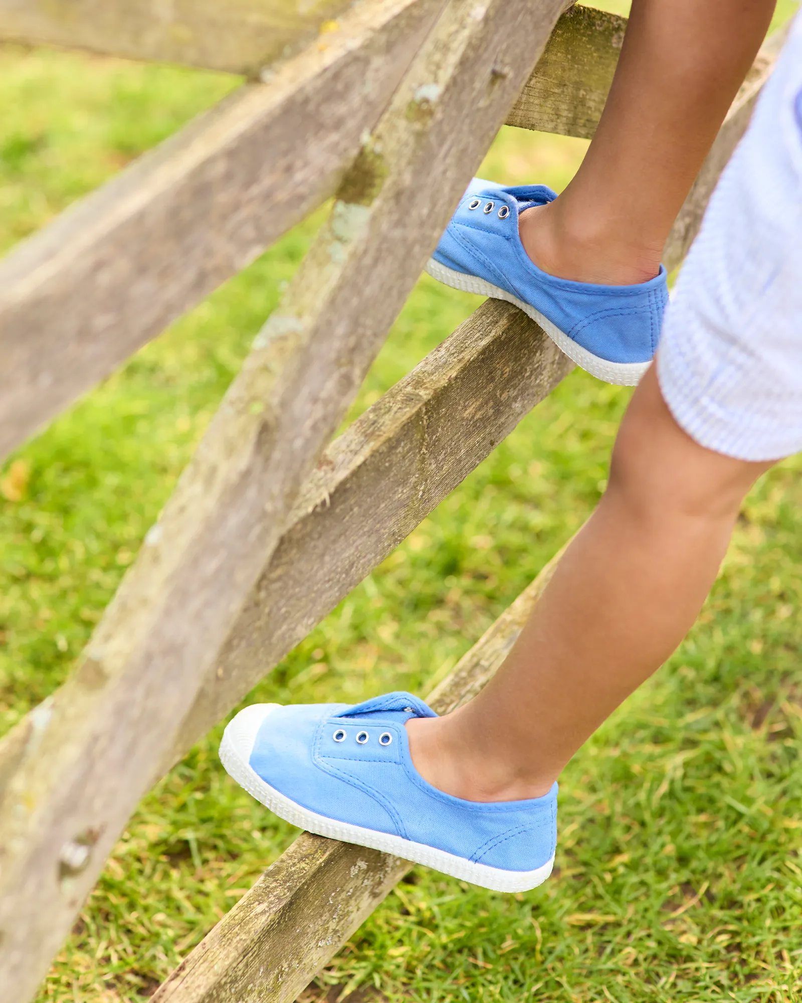 Hampton Canvas Plum Plimsolls in Ice Blue Easy To Clean Lake Trek