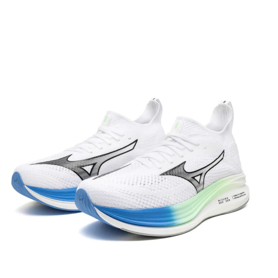 Mizuno Men's Neo Zen Running Shoes in White/Black/Frontier Blue SS25 Dry logo - beaded shoes
