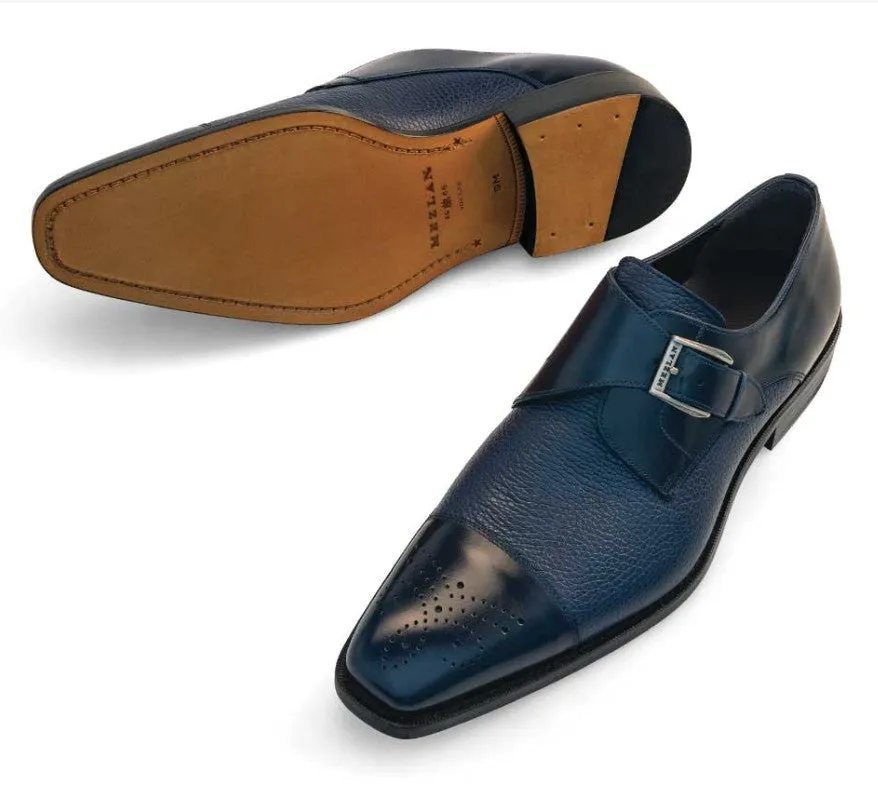 Japan Fit Point Tip Mezlan Phoenix Monkstrap Shoe Blue