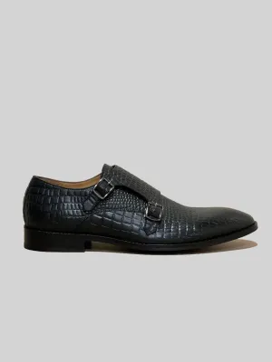 Reinforced toe Weather Safe CROC EMBOSSED DOUBLE MONK - BLACK