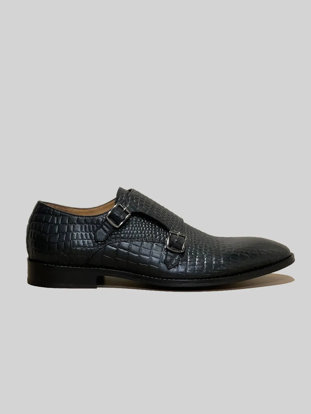 Reinforced toe Weather Safe CROC EMBOSSED DOUBLE MONK - BLACK