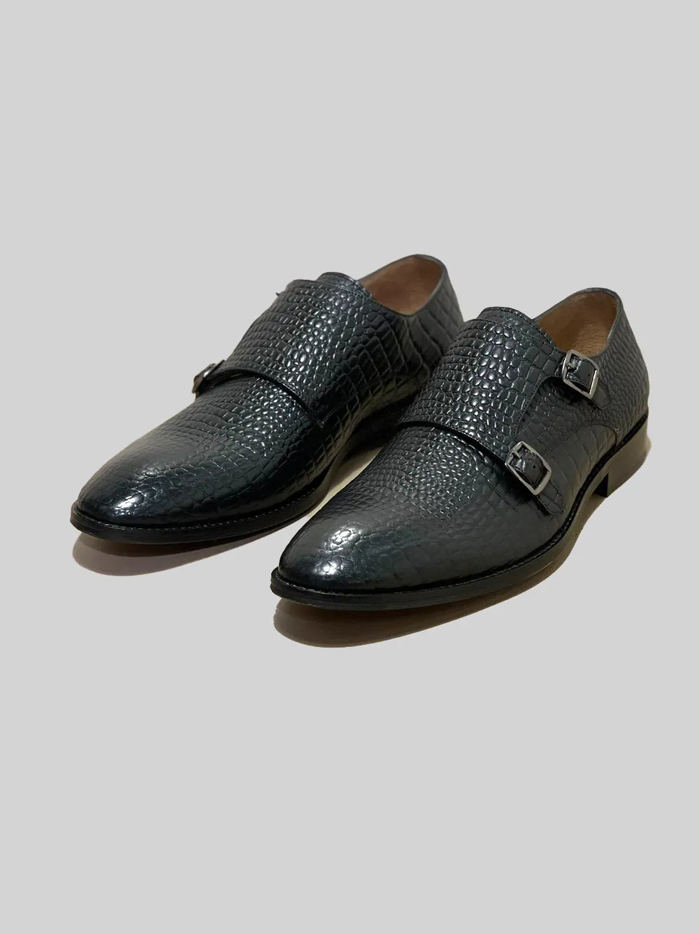 CROC EMBOSSED DOUBLE MONK - BLACK Walk Shade