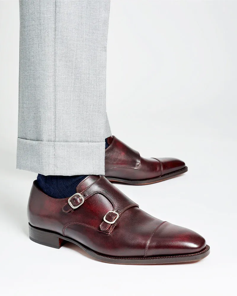 Museum Oxblood Double Monk Strap Dress Shoe Retro Edge