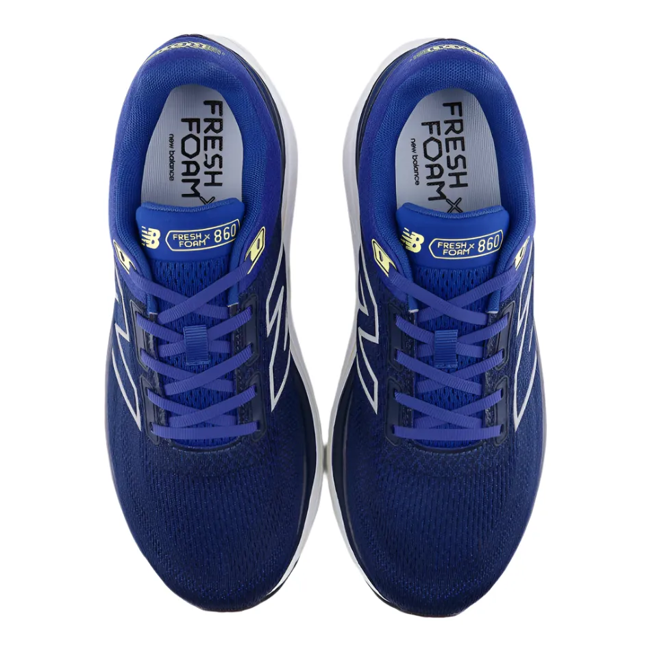 Quick drying material running in banked tracks shoes New Balance Men's 860 V14 2E Wide Fitting Running Shoes in Galaxy Blue/NB Navy/Winter Grass