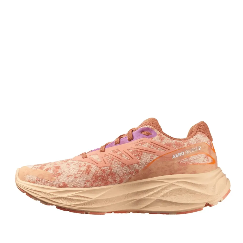 low - arch Salomon Women's Aero Glide 2 Running Shoes in Spice Route/Peach Quartz/Fresh Salmon