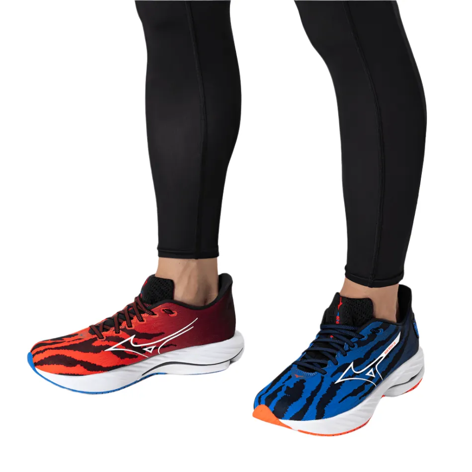 Mizuno Unisex Wave Rider 28 Running Shoes in Oni Demon Mizuno Ignition Red/White/Baseball Blue SS25 multi - purpose running shoes