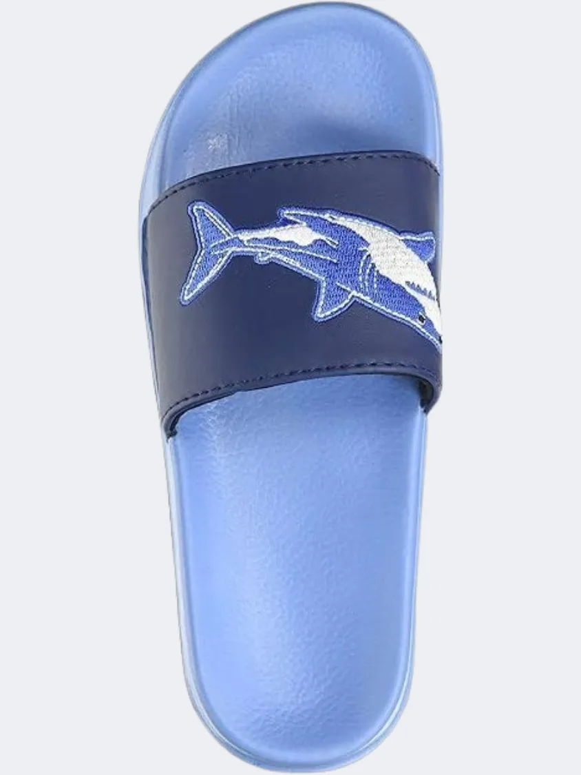 Hatley Deep Sea Sharks Boys Beach Slippers Blue/Navy Pond Walk